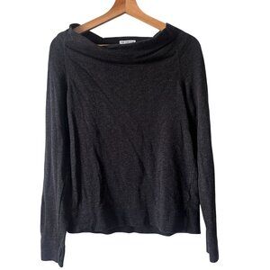James Perse Standard Womens Charcoal Grey Cowl Neck Long Sleeve Top Size 2 Cotto